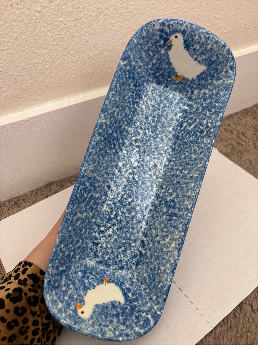 Vintage Goose Blue Speckled Ceramic cracker Tray